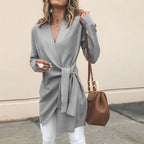 Women's Wrap Front Cardigan – V-Neck Tie Waist Long Sleeve Cardigan