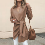 Women's Wrap Front Cardigan – V-Neck Tie Waist Long Sleeve Cardigan