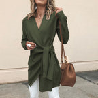 Women's Wrap Front Cardigan – V-Neck Tie Waist Long Sleeve Cardigan