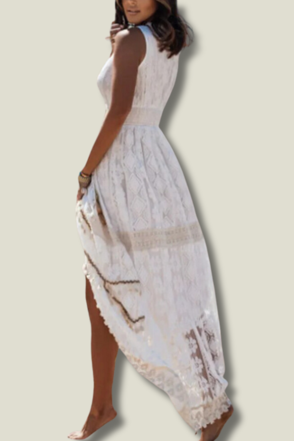 Women's Boho Maxi Dress – V-Neck Tassel Detail Sleeveless Dress