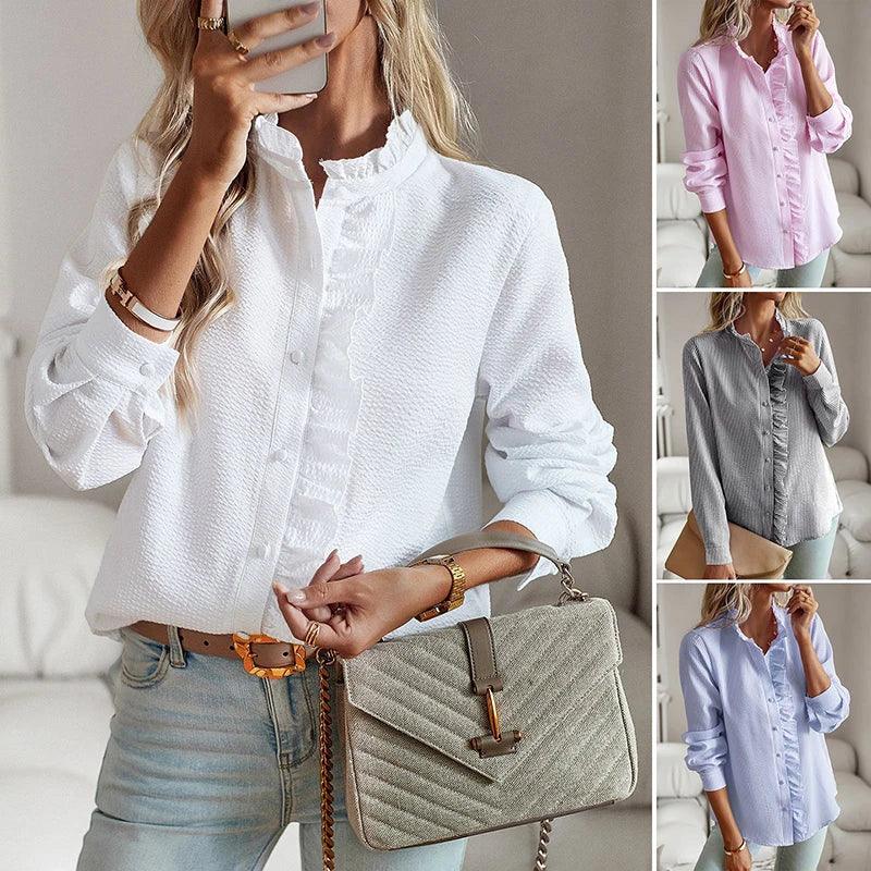 Women's Ruffle Blouse – Long Sleeve Textured Blouse