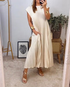 Women's Sleeveless Maxi Shift Dress – Round Neck Casual Pocket Dress