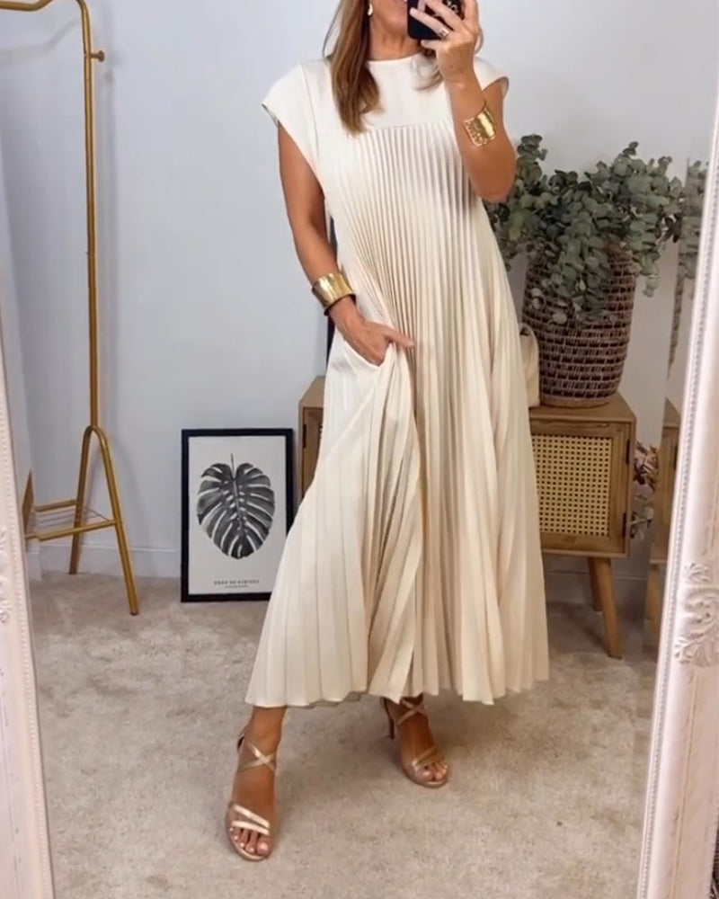 Women's Sleeveless Maxi Shift Dress – Round Neck Casual Pocket Dress