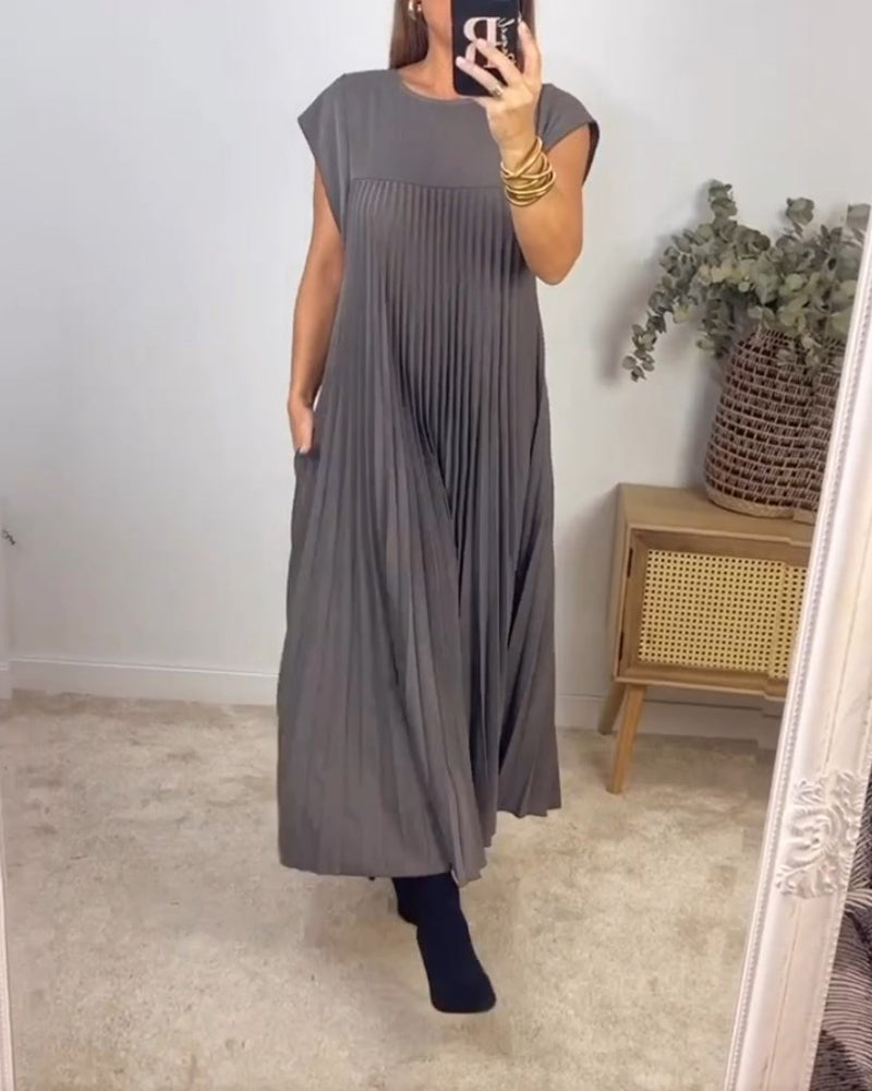Women's Sleeveless Maxi Shift Dress – Round Neck Casual Pocket Dress