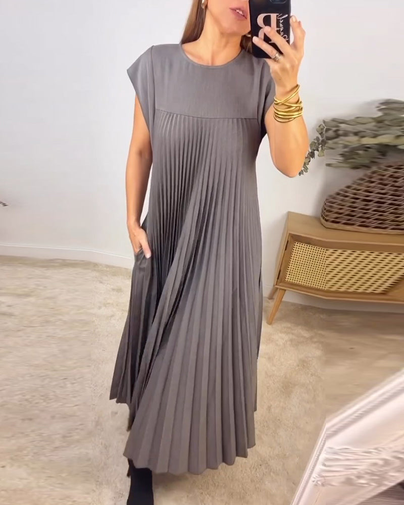 Women's Sleeveless Maxi Shift Dress – Round Neck Casual Pocket Dress