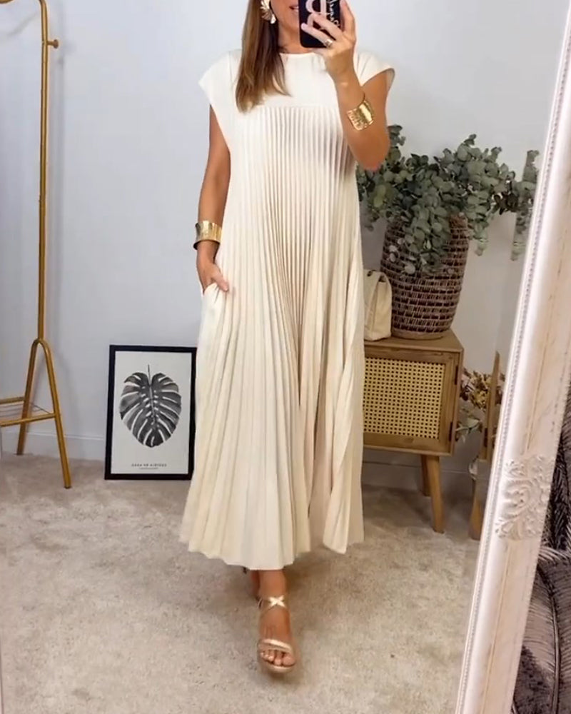 Women's Sleeveless Maxi Shift Dress – Round Neck Casual Pocket Dress