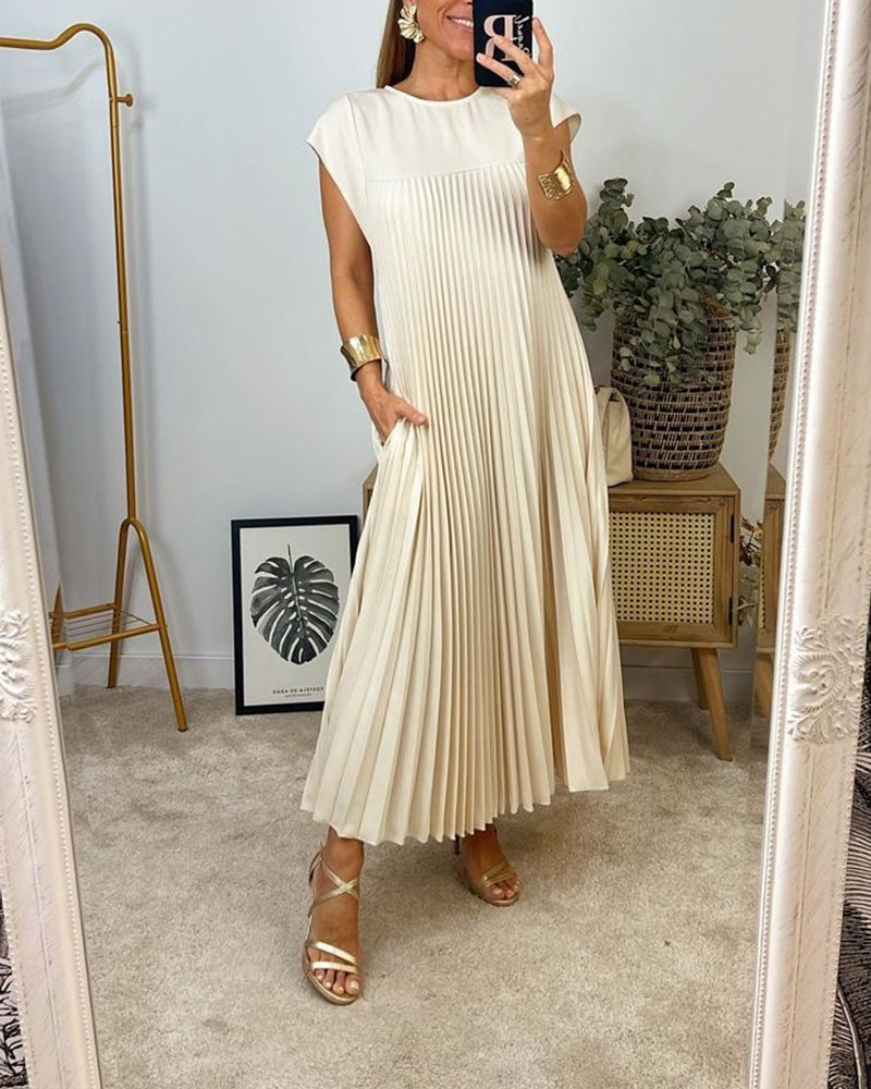 Women's Sleeveless Maxi Shift Dress – Round Neck Casual Pocket Dress