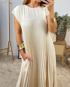 Women's Sleeveless Maxi Shift Dress – Round Neck Casual Pocket Dress