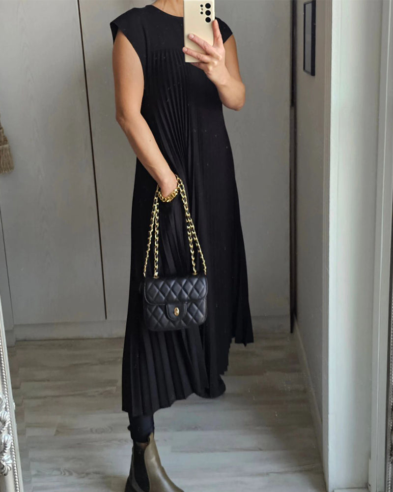 Women's Sleeveless Maxi Shift Dress – Round Neck Casual Pocket Dress