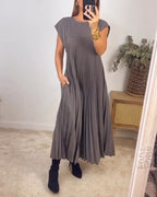 Women's Sleeveless Maxi Shift Dress – Round Neck Casual Pocket Dress
