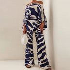 Women's Elegant Two-Piece Set – Draped Top & Tailored Pants Set