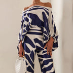 Women's Elegant Two-Piece Set – Draped Top & Tailored Pants Set