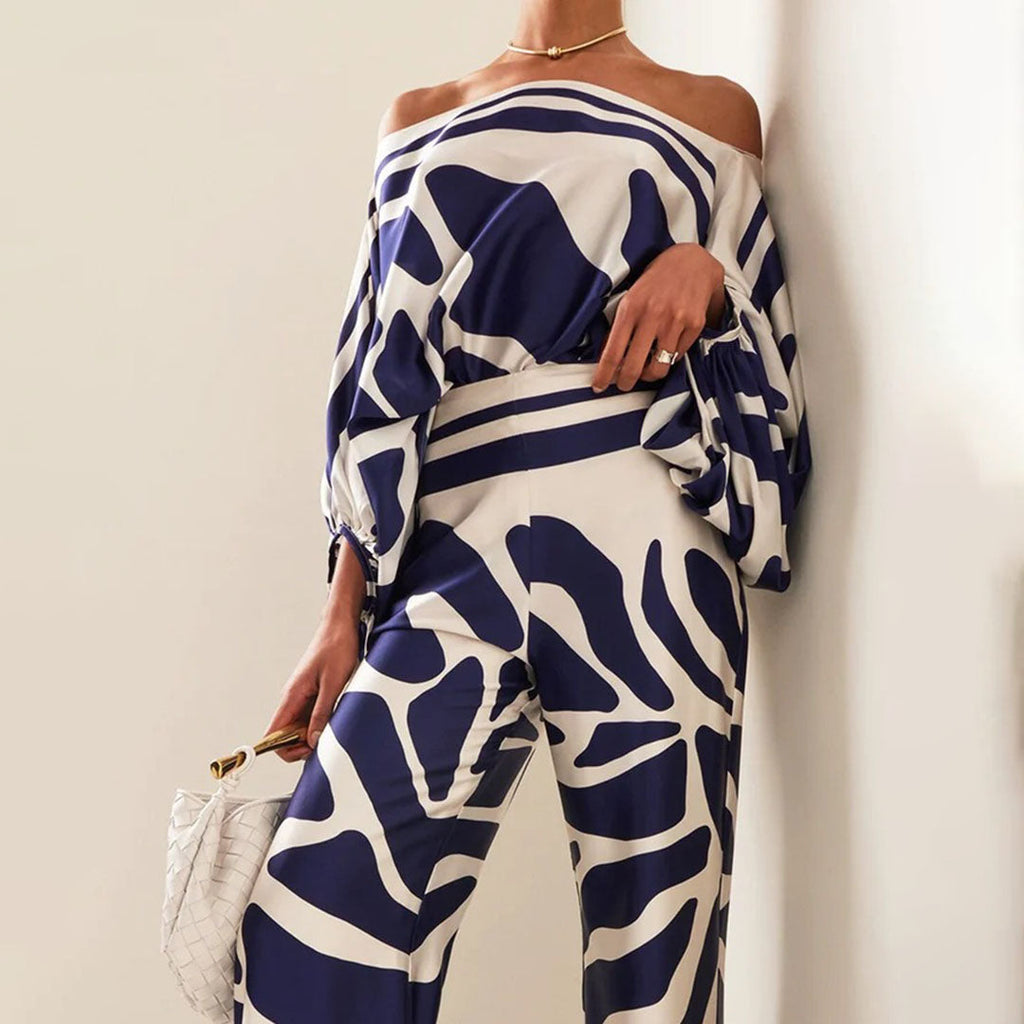 Women's Elegant Two-Piece Set – Draped Top & Tailored Pants Set