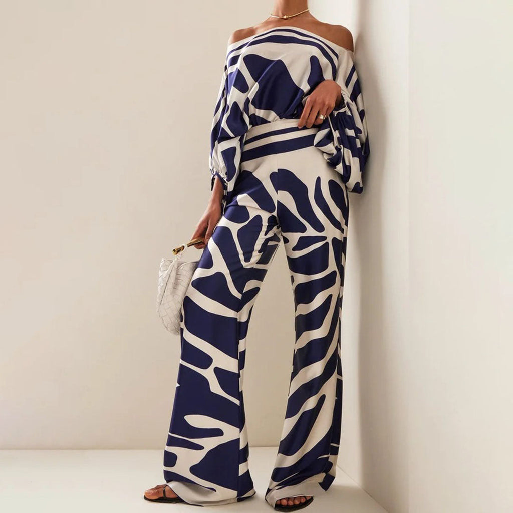 Women's Elegant Two-Piece Set – Draped Top & Tailored Pants Set