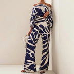 Women's Elegant Two-Piece Set – Draped Top & Tailored Pants Set