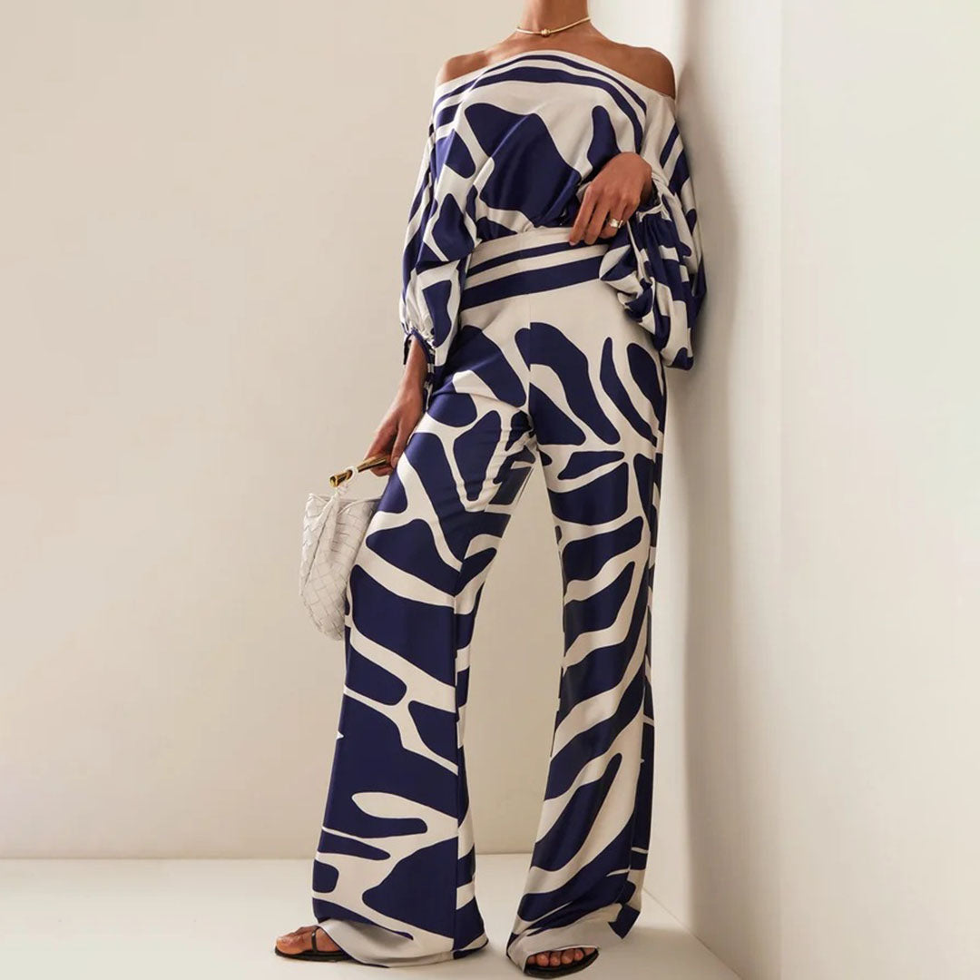 Women's Elegant Two-Piece Set – Draped Top & Tailored Pants Set
