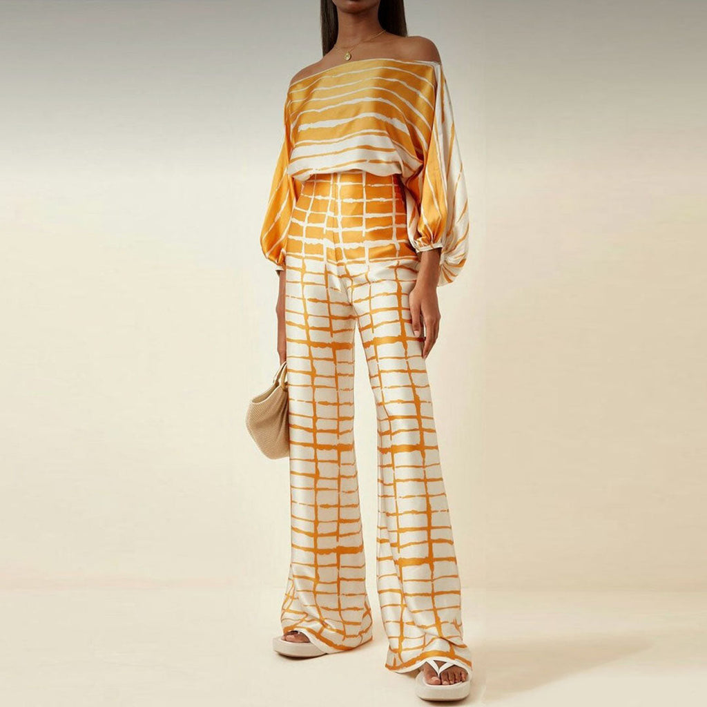 Women's Elegant Two-Piece Set – Draped Top & Tailored Pants Set