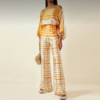 Women's Elegant Two-Piece Set – Draped Top & Tailored Pants Set