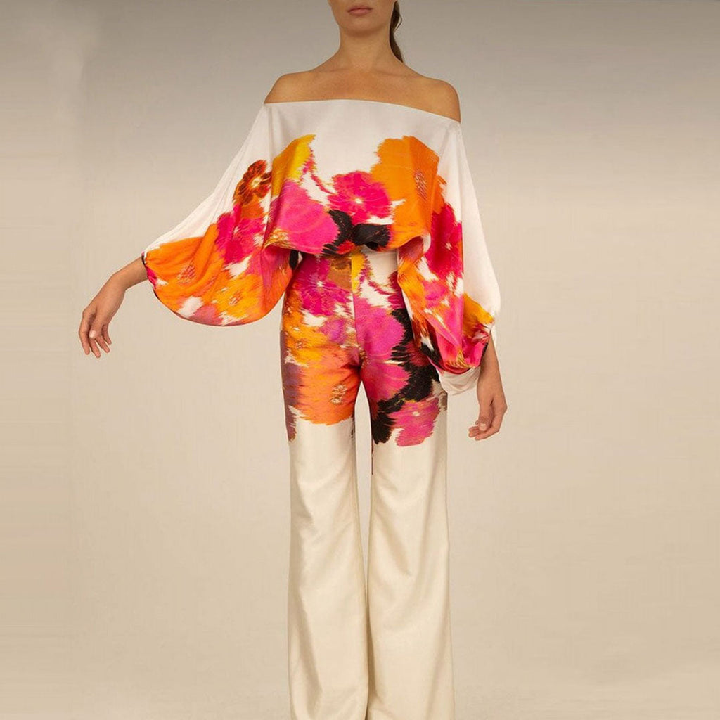 Women's Elegant Two-Piece Set – Draped Top & Tailored Pants Set
