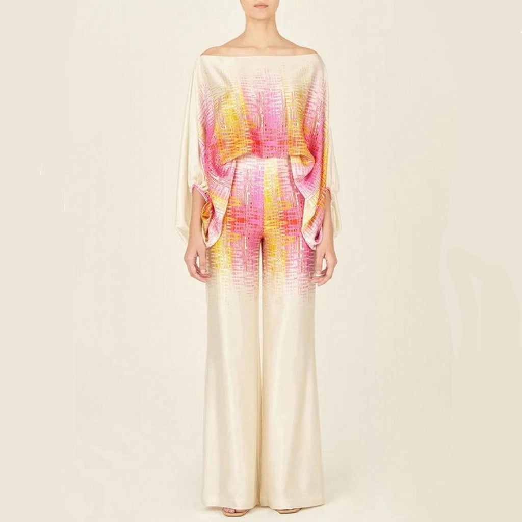 Women's Elegant Two-Piece Set – Draped Top & Tailored Pants Set