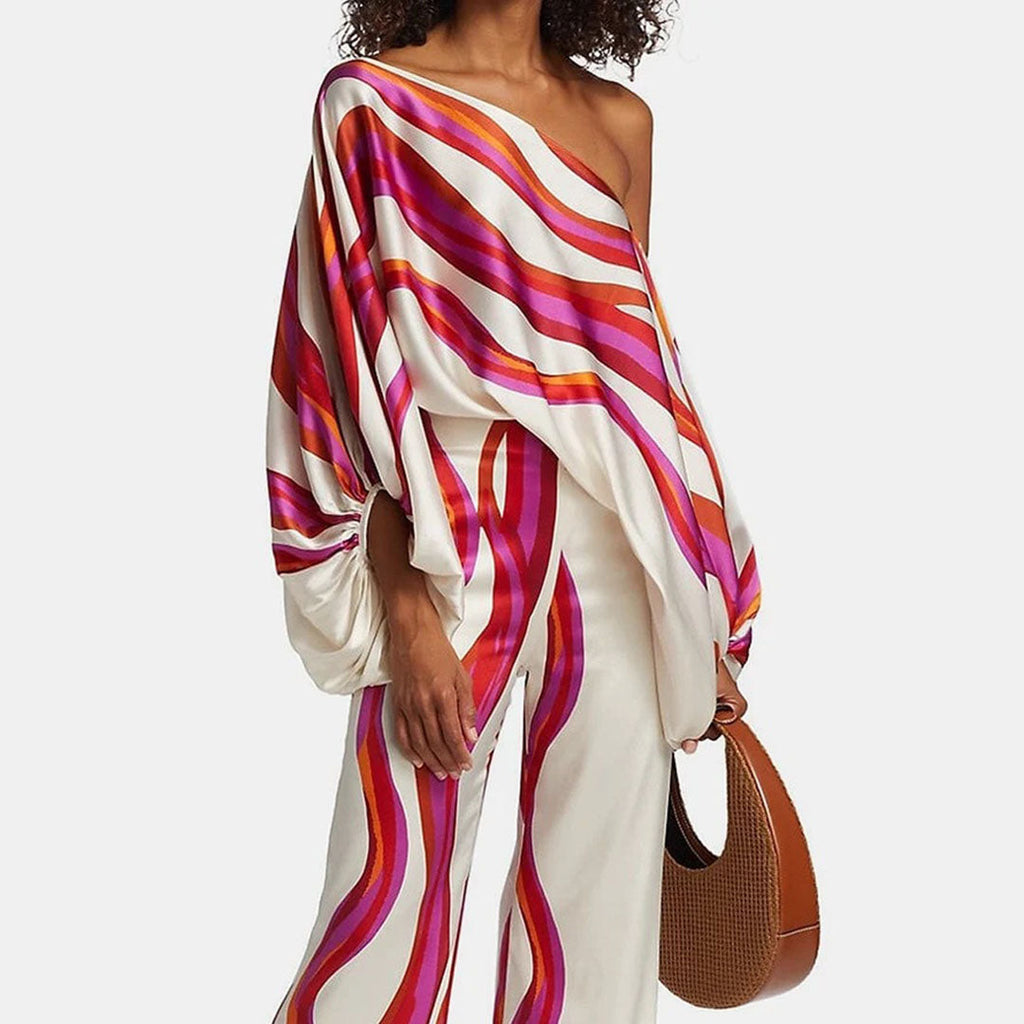 Women's Elegant Two-Piece Set – Draped Top & Tailored Pants Set