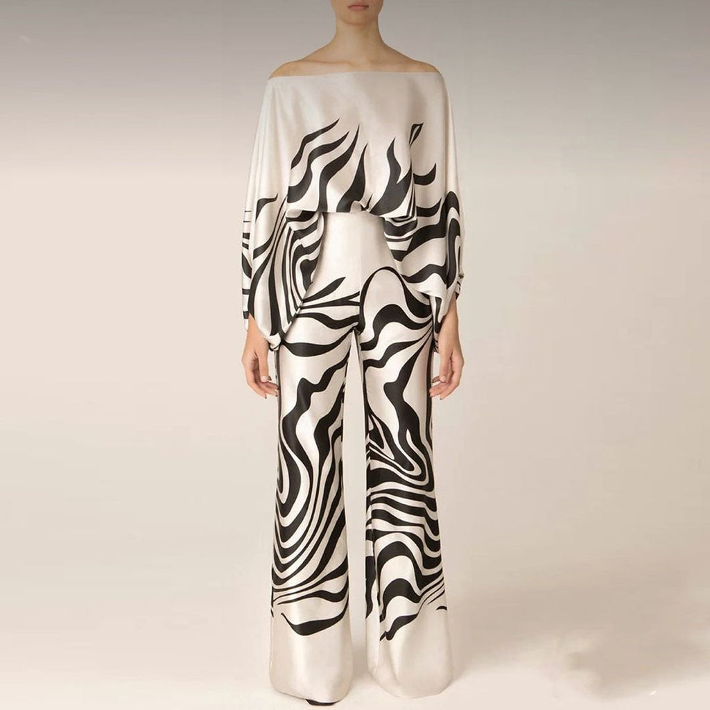 Women's Elegant Two-Piece Set – Draped Top & Tailored Pants Set