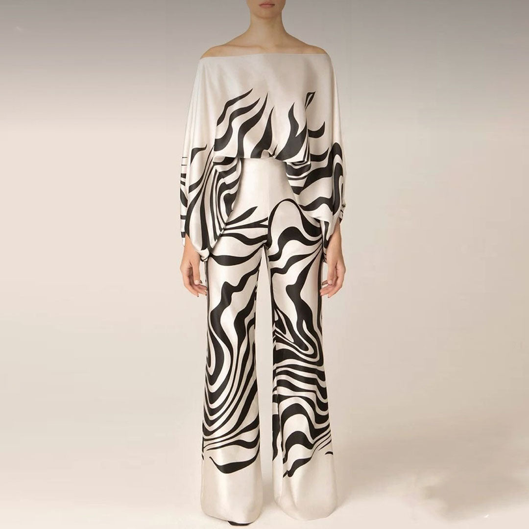 Women's Elegant Two-Piece Set – Draped Top & Tailored Pants Set