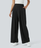 Women's High Waist Wide Leg Pants – Elastic Waist Four Pocket Trousers