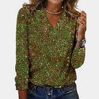 Women's V-Neck Sequin Blouse – Glitter Sparkly Party Blouse