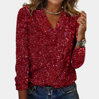 Women's V-Neck Sequin Blouse – Glitter Sparkly Party Blouse