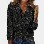 Women's V-Neck Sequin Blouse – Glitter Sparkly Party Blouse