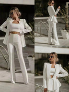 Women's Three Piece Blazer Set – Tailored Blazer Crop Top and Pants Set