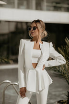 Women's Three Piece Blazer Set – Tailored Blazer Crop Top and Pants Set