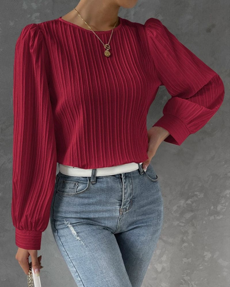 Women's Lantern Sleeve Blouse – Round Neck Casual Everyday Blouse