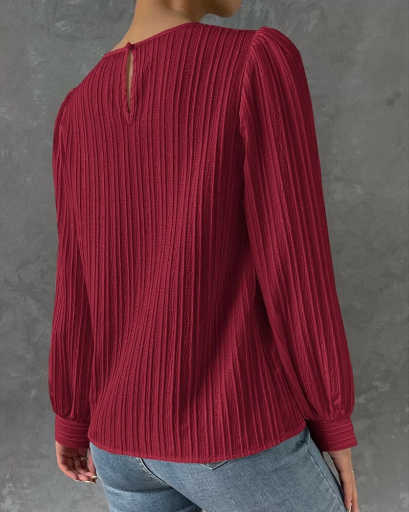 Women's Lantern Sleeve Blouse – Round Neck Casual Everyday Blouse