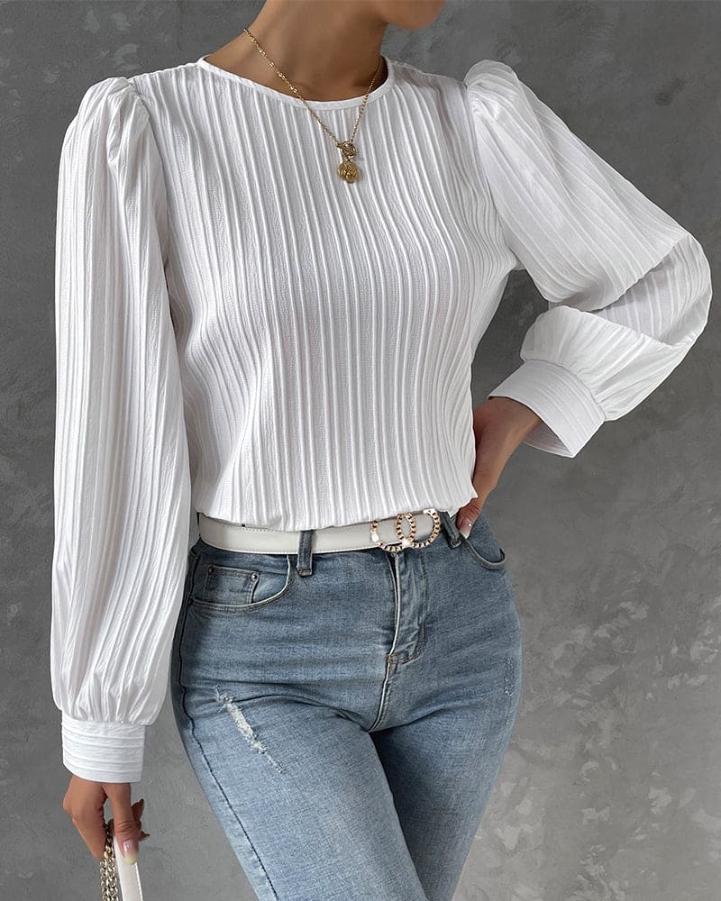 Women's Lantern Sleeve Blouse – Round Neck Casual Everyday Blouse