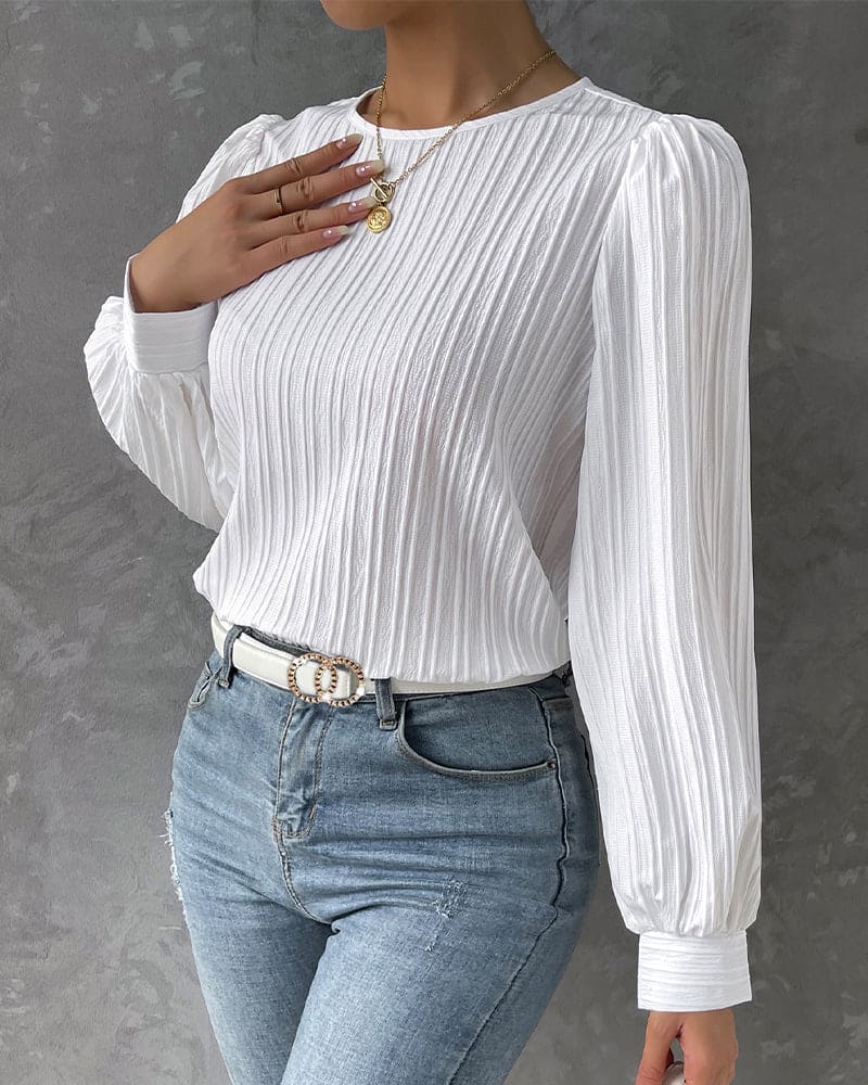 Women's Lantern Sleeve Blouse – Round Neck Casual Everyday Blouse