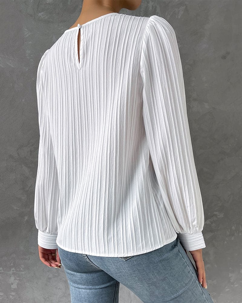 Women's Lantern Sleeve Blouse – Round Neck Casual Everyday Blouse