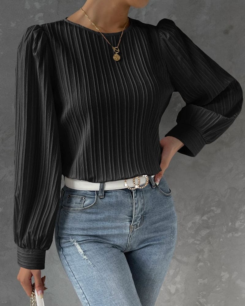 Women's Lantern Sleeve Blouse – Round Neck Casual Everyday Blouse