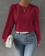Women's Lantern Sleeve Blouse – Round Neck Casual Everyday Blouse