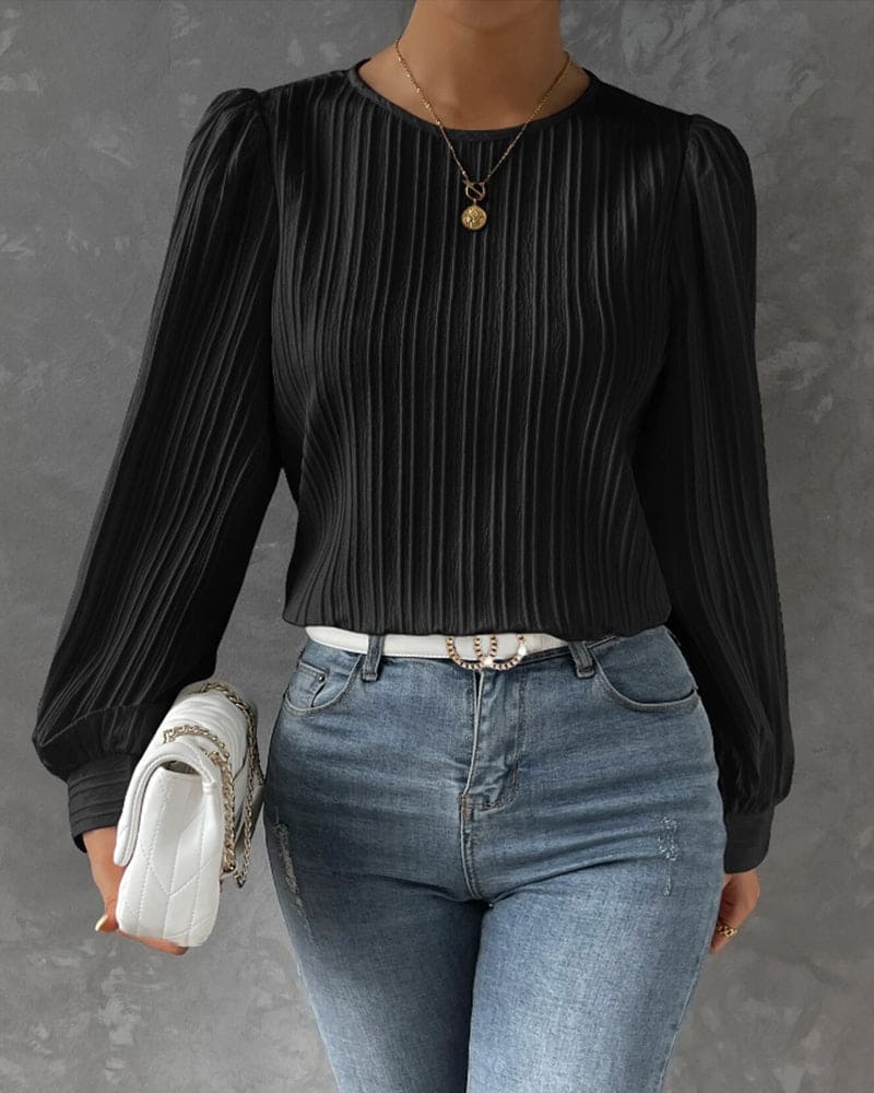 Women's Lantern Sleeve Blouse – Round Neck Casual Everyday Blouse