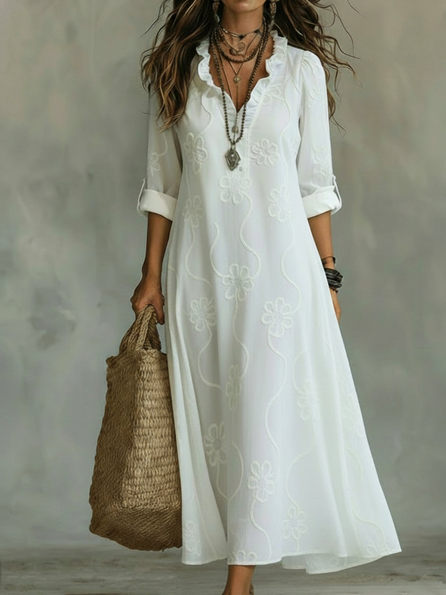 Women's Floral Midi Dress – Boho Swing Dress