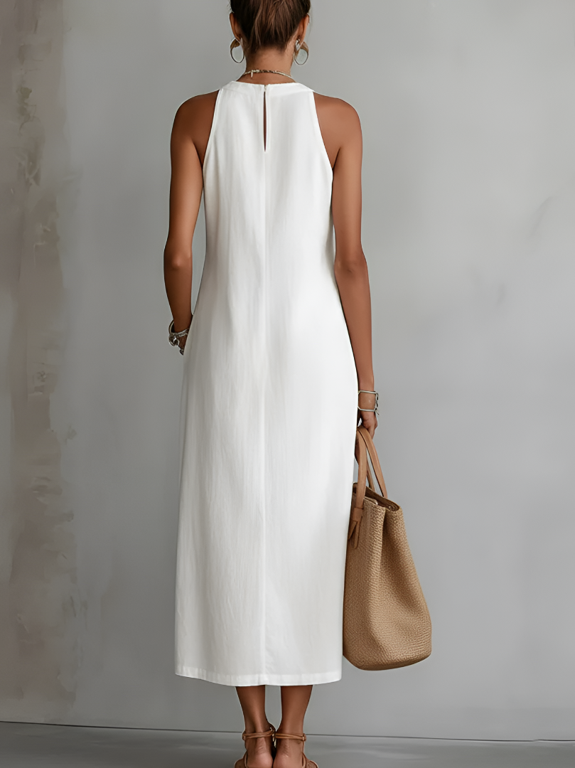 Women's High Neck Midi Dress – Sleeveless Flowy Pocket Occasion Dress