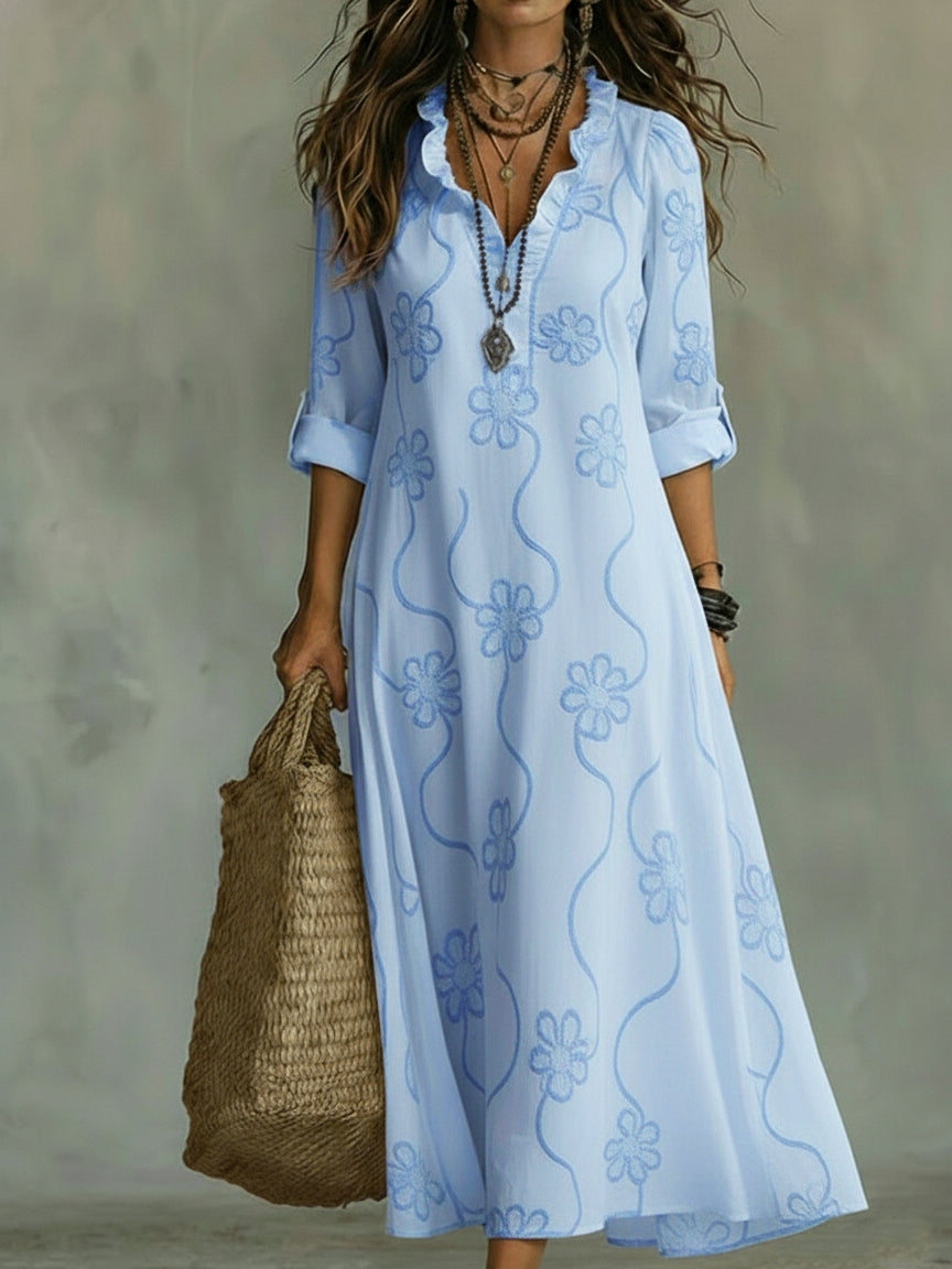 Women's Floral Midi Dress – Boho Swing Dress