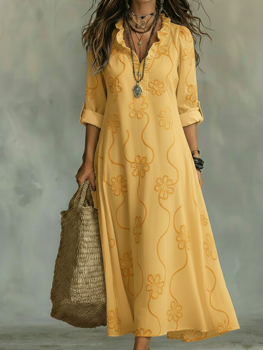 Women's Floral Midi Dress – Boho Swing Dress