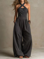 Women's Cross Neck Halter Jumpsuit – Draped Formal Occasion Jumpsuit