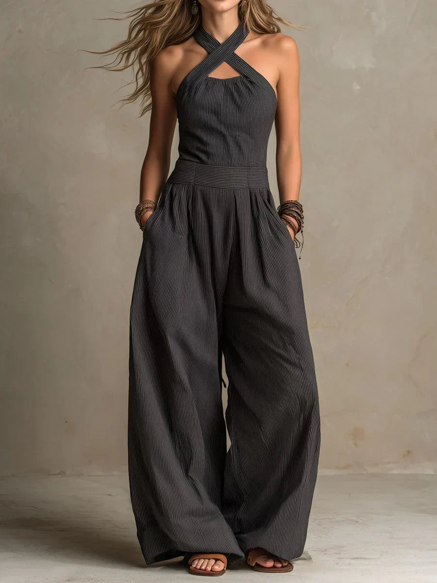 Women's Cross Neck Halter Jumpsuit – Draped Formal Occasion Jumpsuit