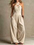 Women's Cross Neck Halter Jumpsuit – Draped Formal Occasion Jumpsuit