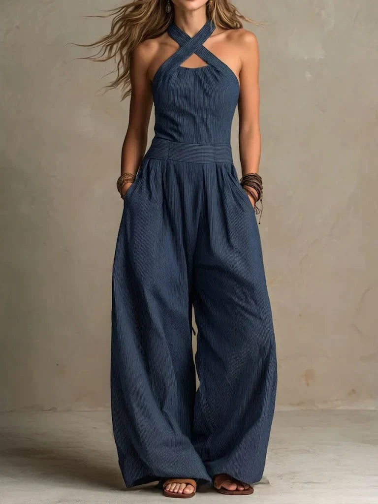 Women's Cross Neck Halter Jumpsuit – Draped Formal Occasion Jumpsuit