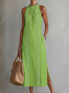 Women's High Neck Midi Dress – Sleeveless Flowy Pocket Occasion Dress